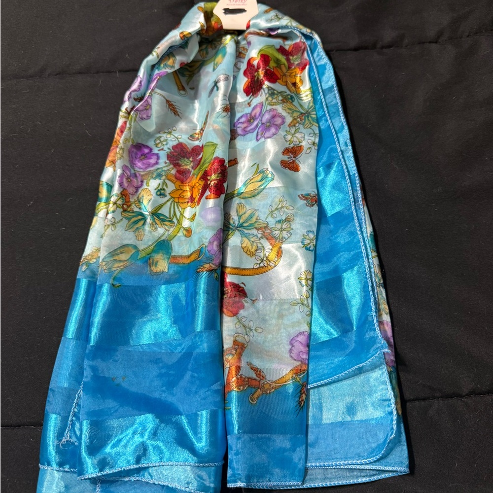 Accessory Collective Floral Silk Scarf - Blue and Multicolor